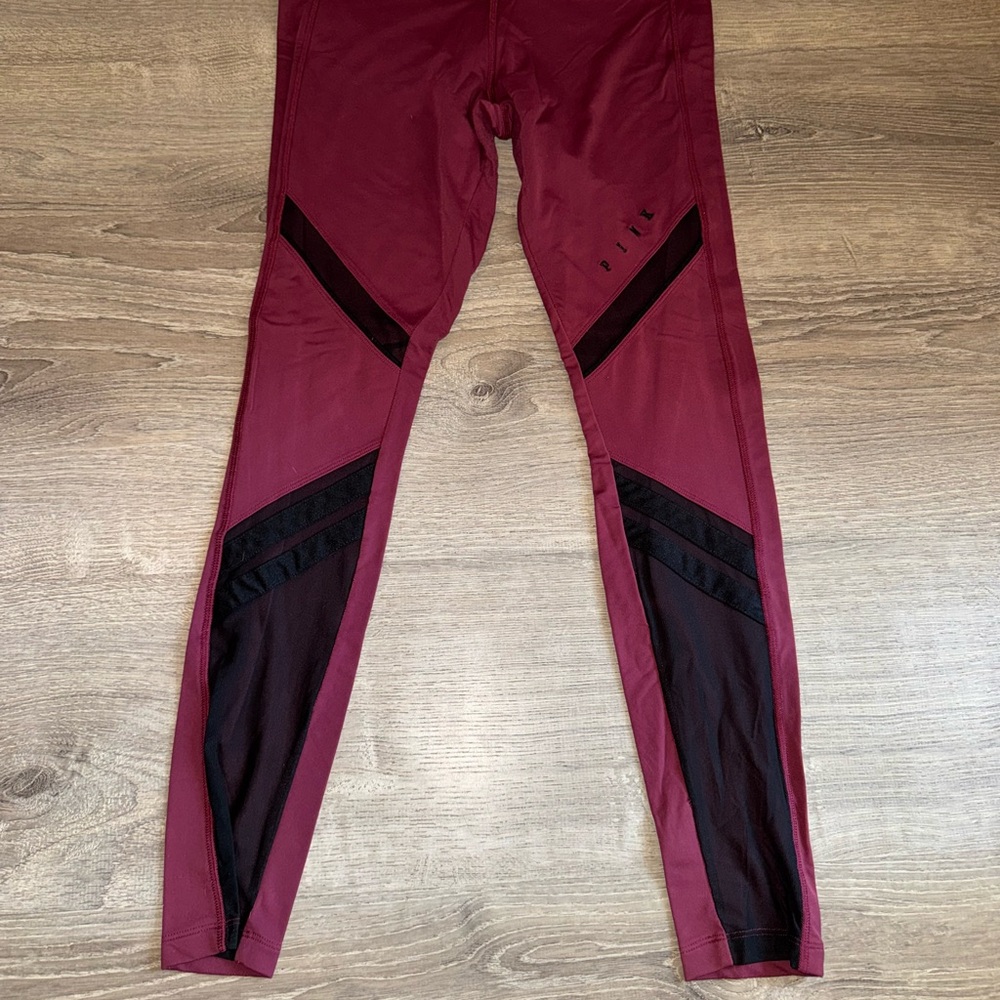 PINK Victoria's Secret Fleece lined Burgundy and Black Leggings